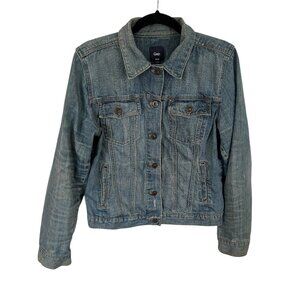 Vintage Gap Medium Wash Cotton Denim Jean Jacket Short Length Size L GUC